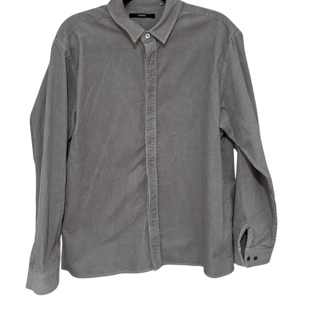 Stampd Mens Gray Corduroy Collared Long Sleeve Button Up Shirt Size Large